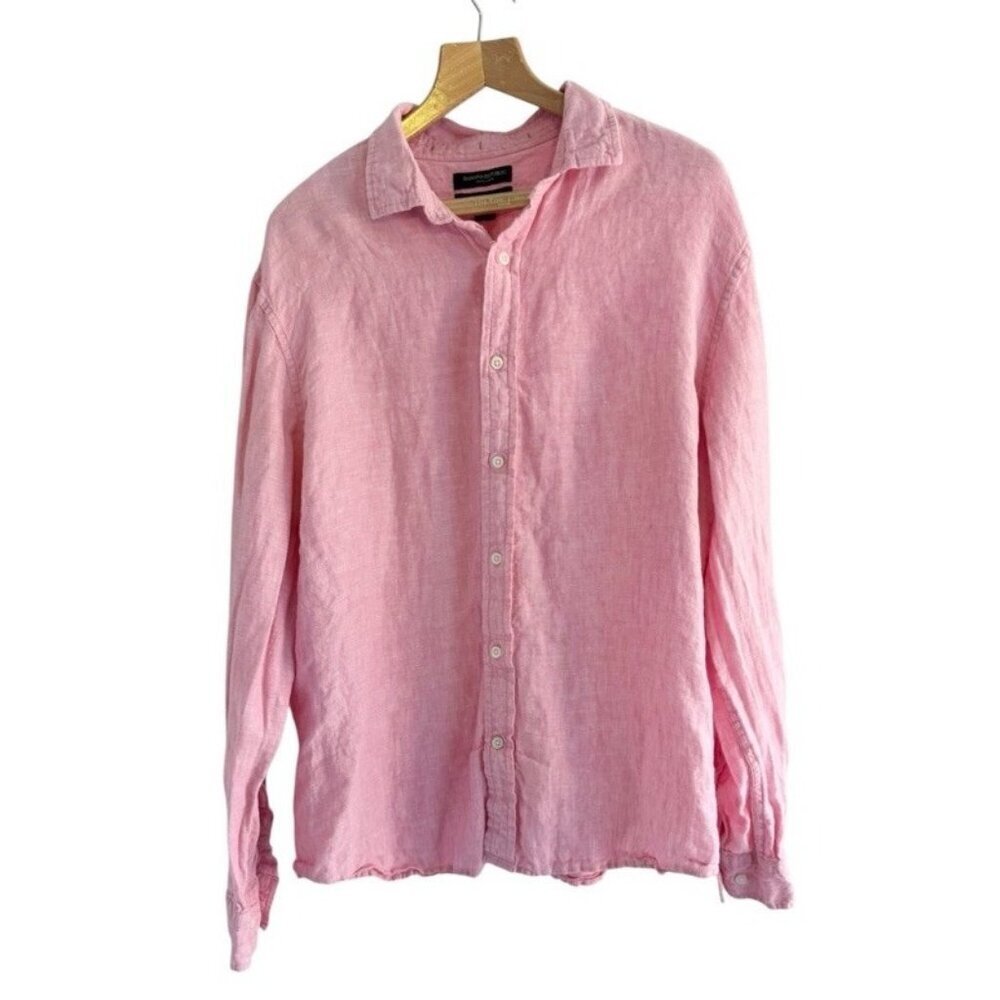 Banana Republic Mens Sz Xl 100% Linen Untucked Standard Fit Pink Button Up Shirt